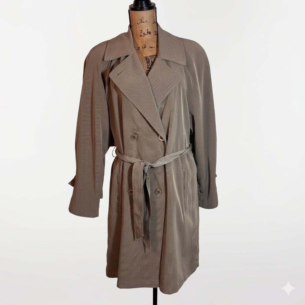 Vintage Utex Tan Gingham Check Trench Coat Double Breasted Belted Jacket Medium